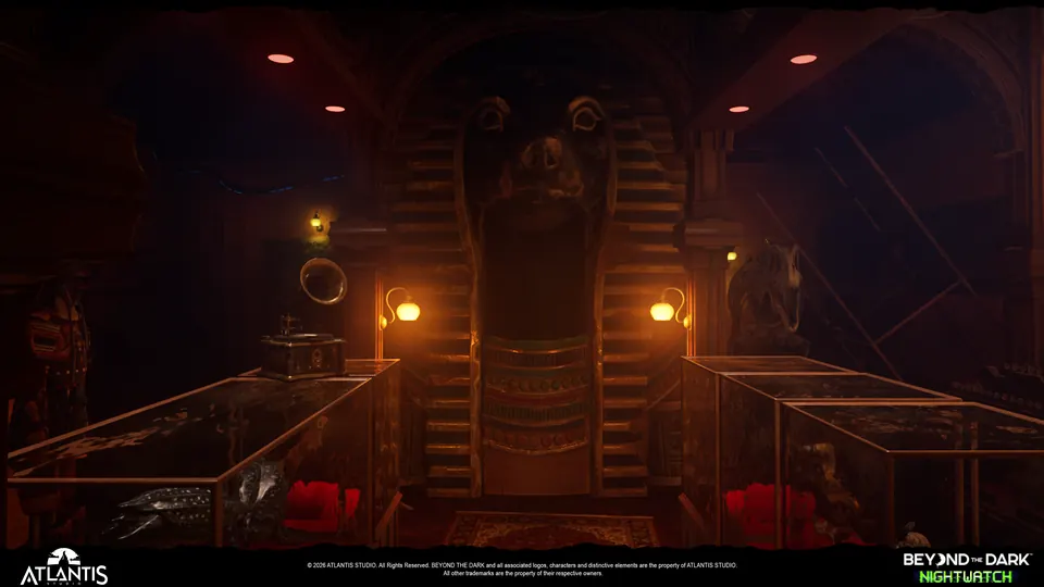 A dimly lit room full of strange machinery